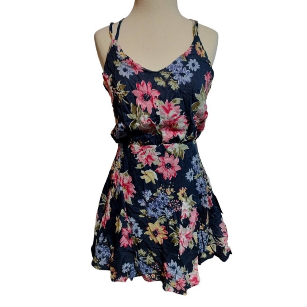 Lulu's Nwt Halter Style Blue Multi-Color Floral M… - image 1